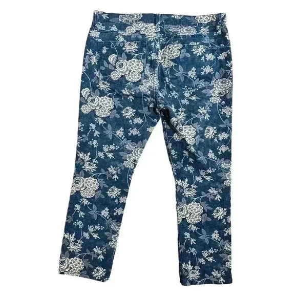 RALPH LAUREN LRL JEANS CO BLUE & CREAM FLORAL SLIM STRETCH ANKLE JEANS Size 12P - Picture 4 of 6